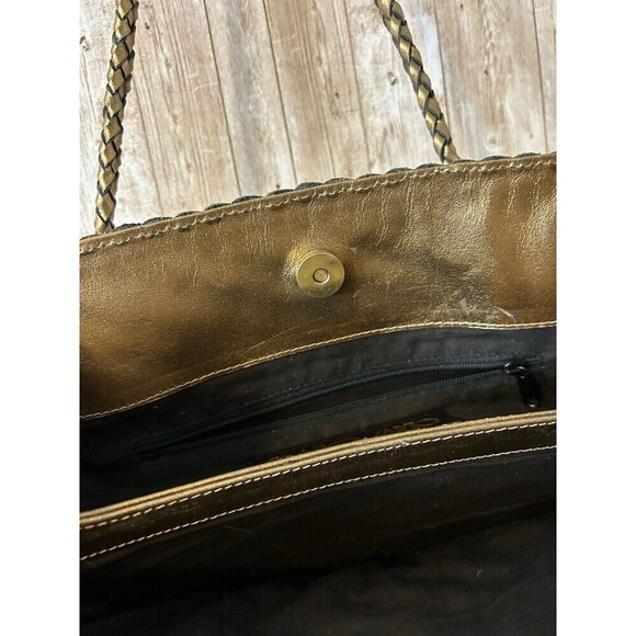 Vintage Franco Sarto Metallic Weave Genuine Leather Tote Satchel Handbag Purse - Picture 3 of 5